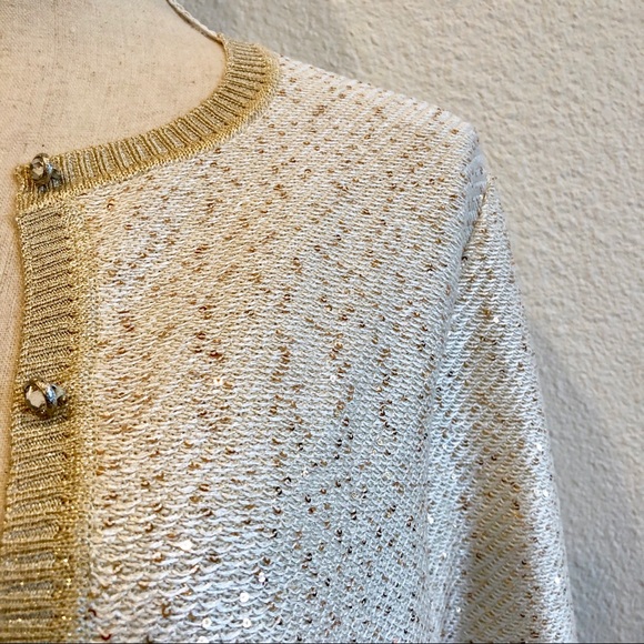 St. John Elegant Metallic Cardigan Jeweled Buttons - Picture 3 of 6